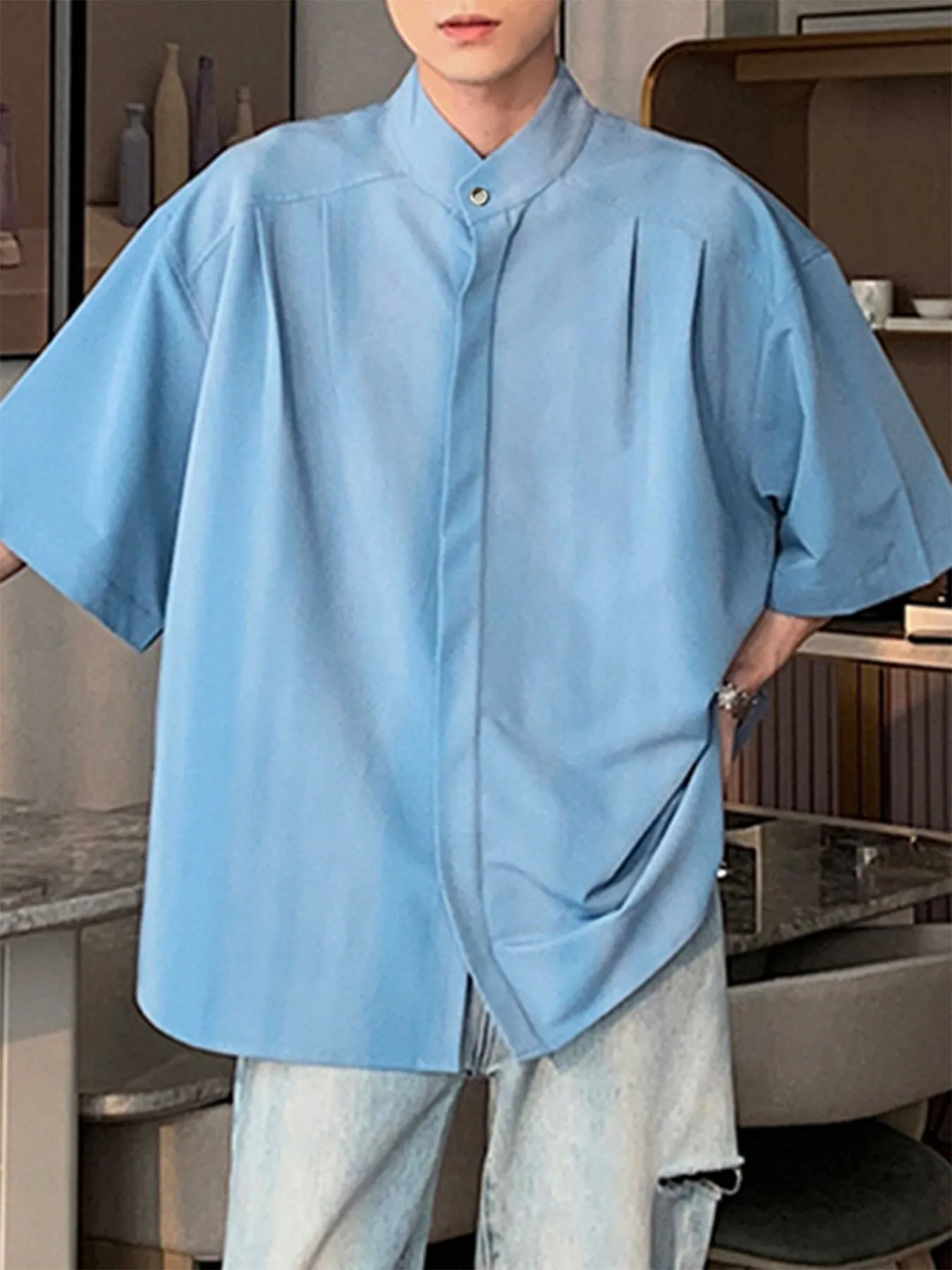 Mens Solid Pleated Concealed Placket Shirt SKUK15664 sold by Incerunmen product image thumbnail 5