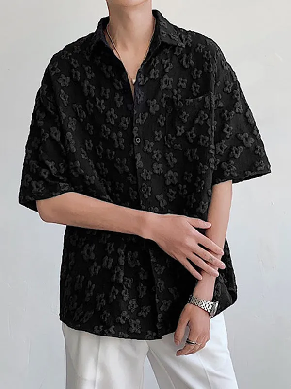 Mens Floral Jacquard Lapel Short Sleeve Shirt SKUK12443 sold by Incerunmen
