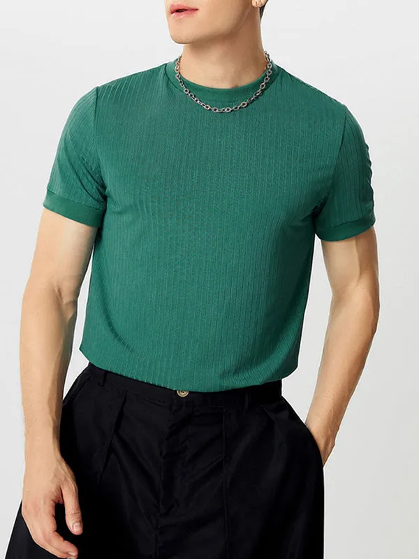Mens Solid Rib-Knit Short Sleeve T-Shirt SKUK11603 sold by Incerunmen