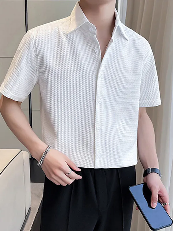 Mens Solid Waffle Lapel Short Sleeve Shirt SKUK16327 sold by Incerunmen product image thumbnail 3