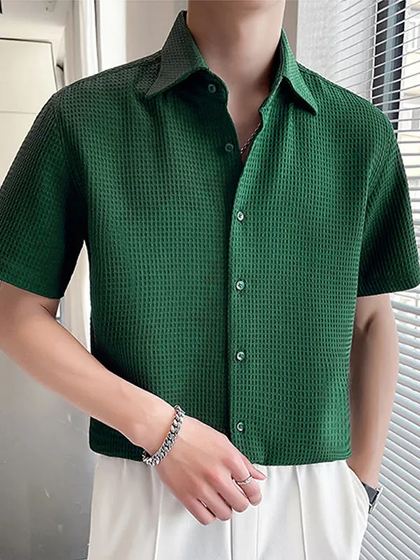 Mens Solid Waffle Lapel Short Sleeve Shirt SKUK16327 sold by Incerunmen