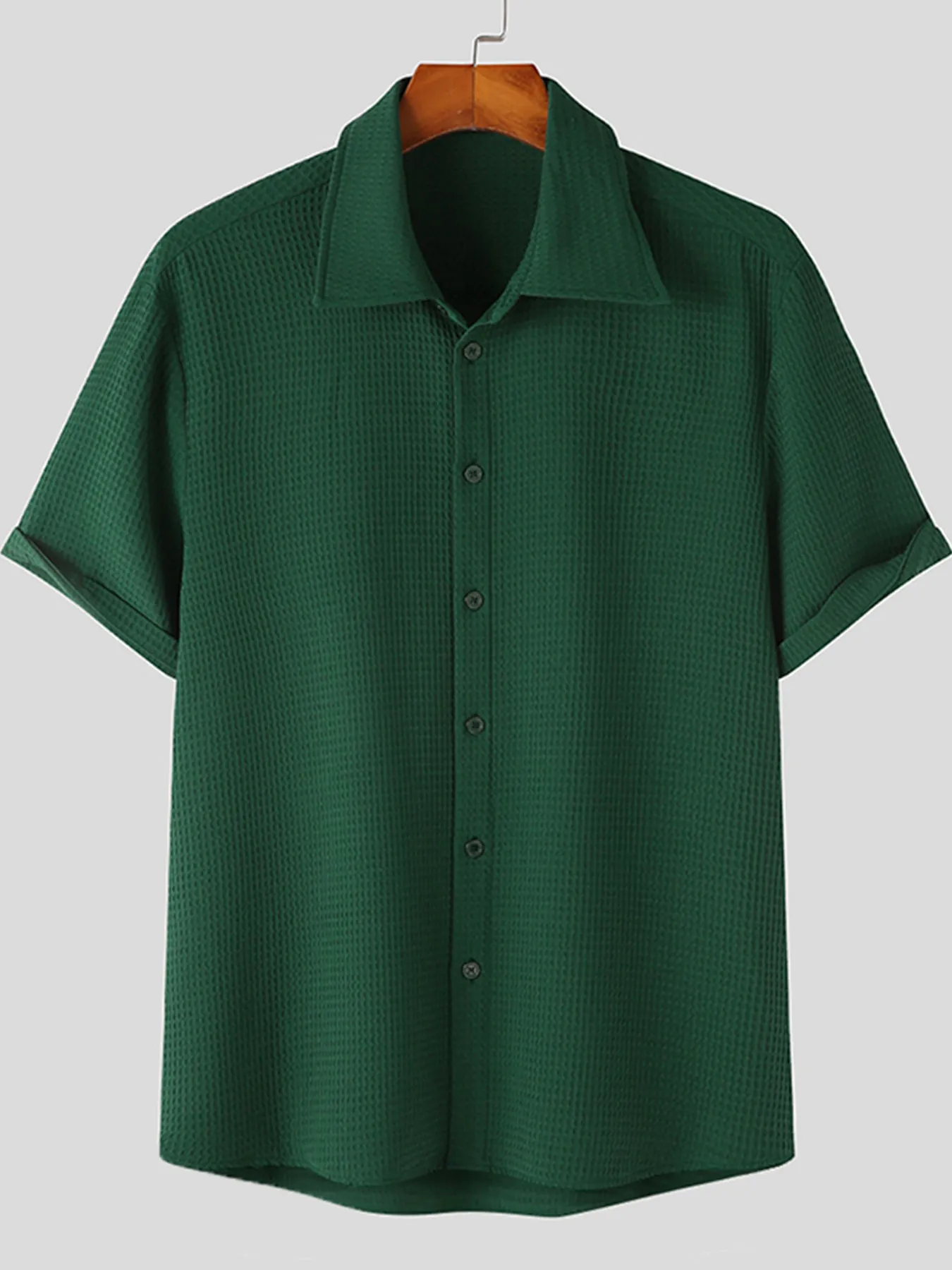 Mens Solid Waffle Lapel Short Sleeve Shirt SKUK16327 sold by Incerunmen product image thumbnail 4