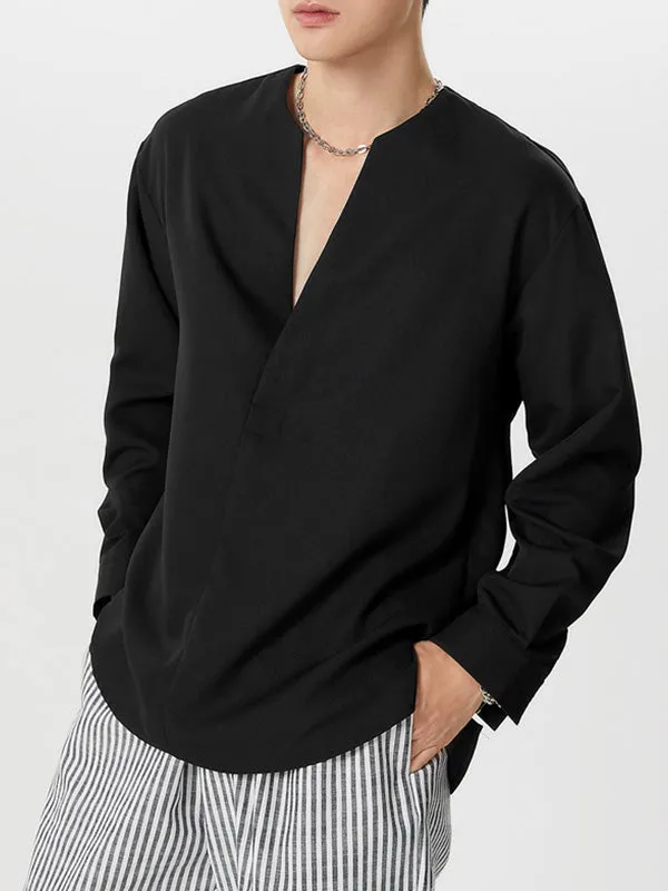 Mens Solid Texture Notched Neck Shirt SKUK11249 sold by Incerunmen product image thumbnail 2