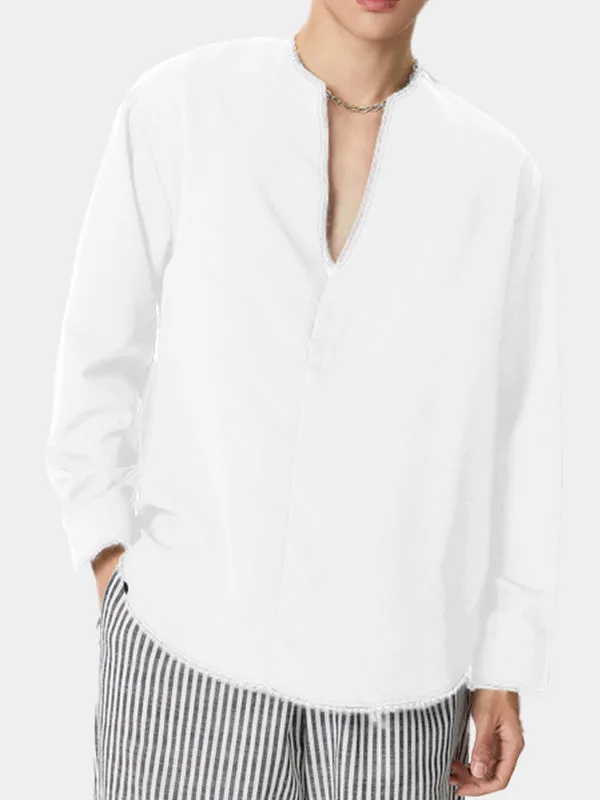 Mens Solid Texture Notched Neck Shirt SKUK11249 sold by Incerunmen product image thumbnail 4