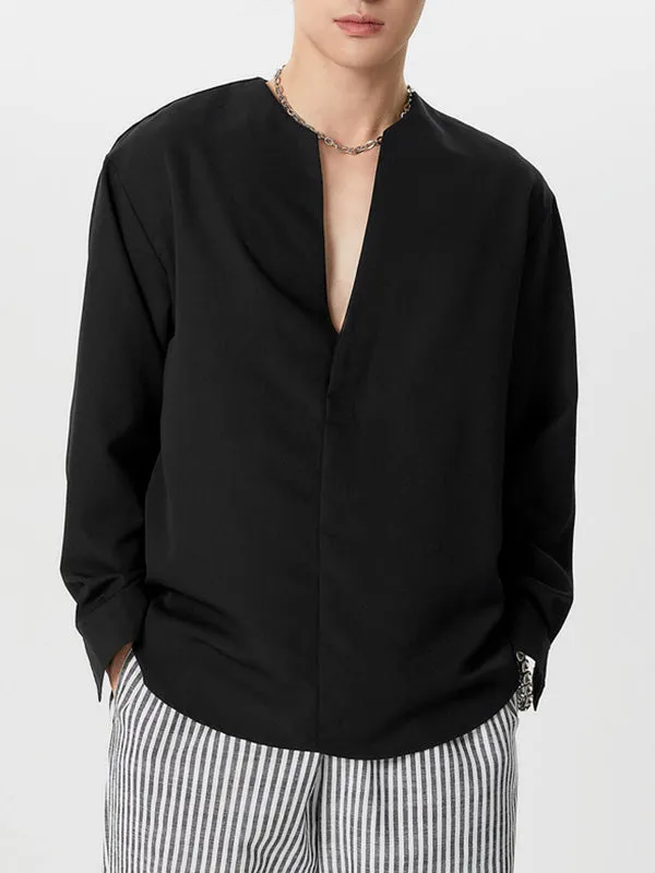 Mens Solid Texture Notched Neck Shirt SKUK11249 sold by Incerunmen