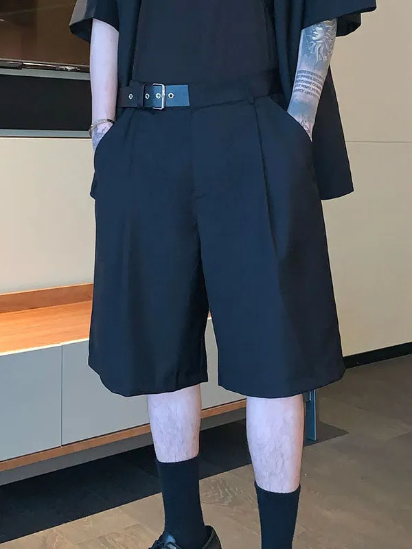 Mens Solid Buckle Waist Casual Straight Shorts SKUK14312 sold by Incerunmen