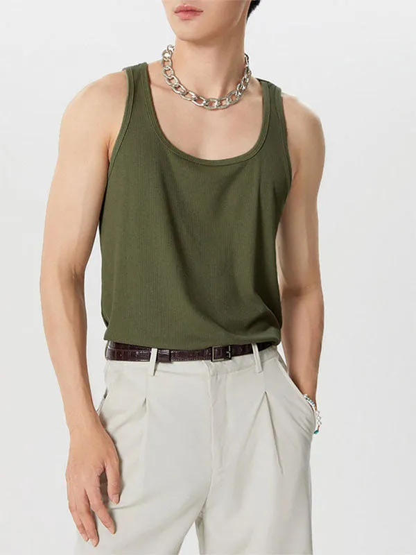 Mens Solid Square Collar Sleeveless Vest SKUK11850 sold by Incerunmen