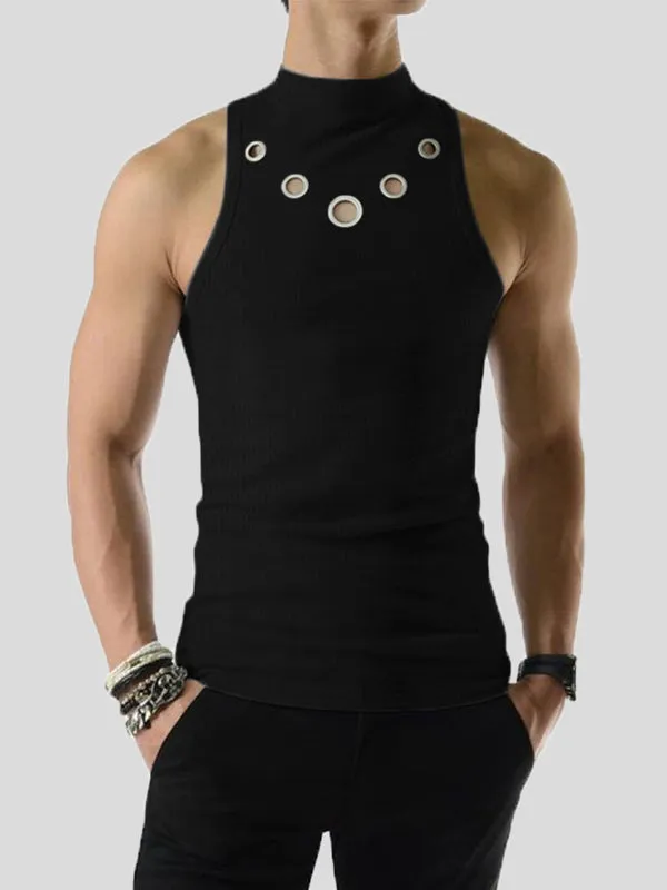 Mens Metal Hole Half-Collar Texture Tank Vest SKUK09326 sold by Incerunmen