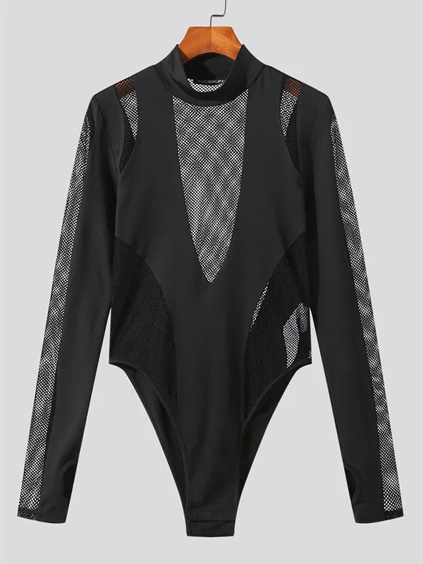 Mens Mesh Patchwork Half-Collar Bodysuit SKUK05972 sold by Incerunmen product image thumbnail 4