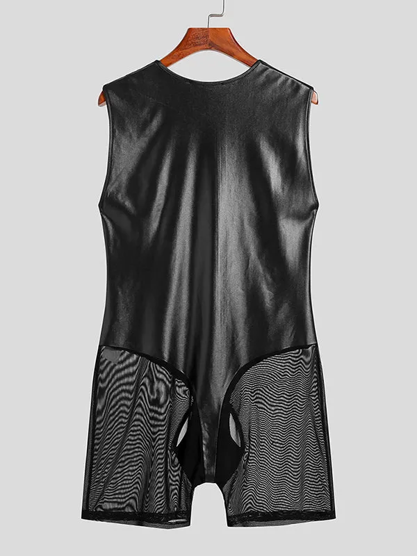 Mens PU Leather Mesh Patchwork Bodysuit SKUJ91189 sold by Incerunmen product image thumbnail 5