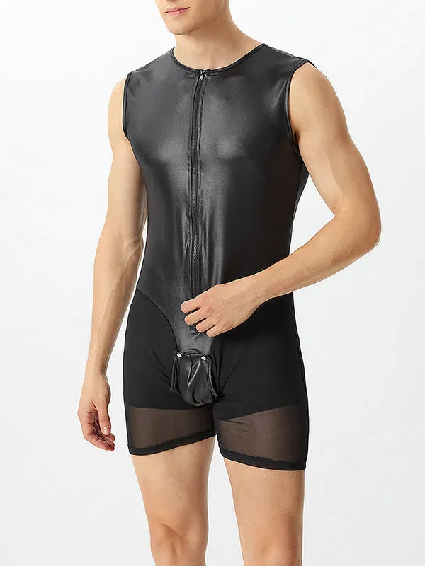 Mens PU Leather Mesh Patchwork Bodysuit SKUJ91189 sold by Incerunmen product image thumbnail 2