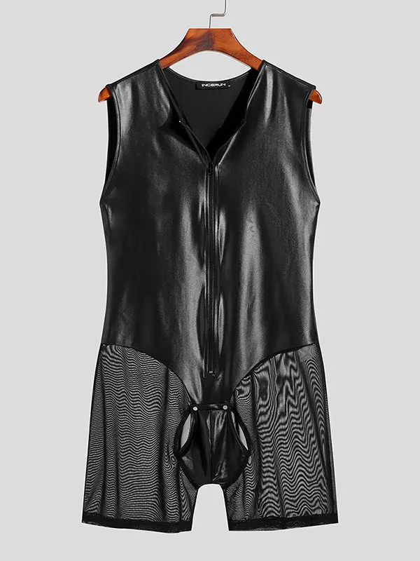 Mens PU Leather Mesh Patchwork Bodysuit SKUJ91189 sold by Incerunmen product image thumbnail 4