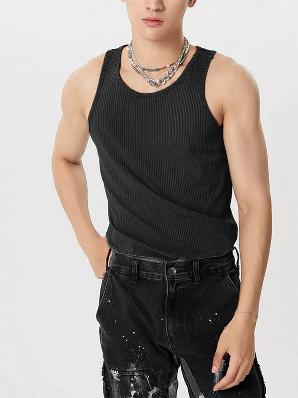 Mens Solid Ribbed Knit Sleeveless Tank SKUK02702 sold by Incerunmen