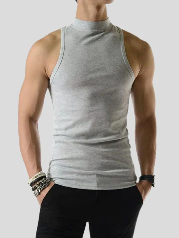 Mens Solid Half Collar Sleeveless Knit Tank SKUK02747 sold by Incerunmen product image thumbnail 4