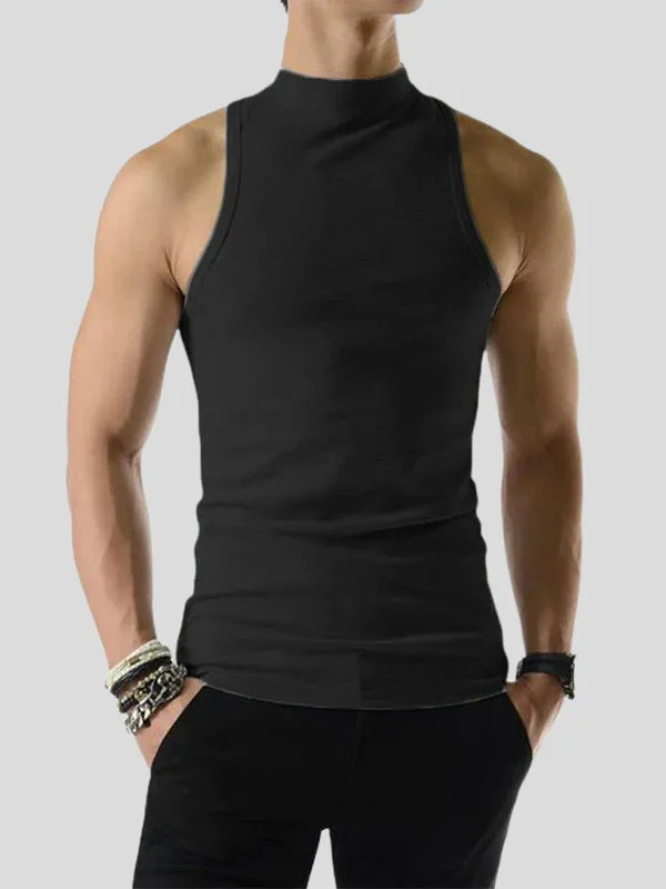 Mens Solid Half Collar Sleeveless Knit Tank SKUK02747 sold by Incerunmen