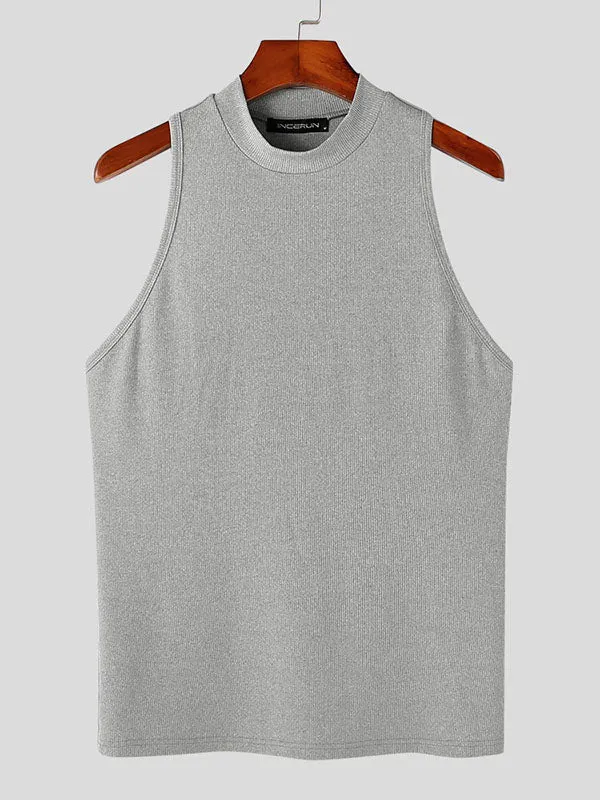 Mens Solid Half Collar Sleeveless Knit Tank SKUK02747 sold by Incerunmen product image thumbnail 5