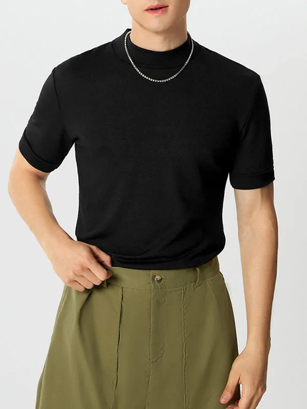Solid Short Sleeve Half Collar T-shirt SKUJ90758 sold by Incerunmen