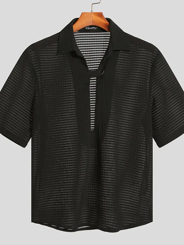 Mens Textured Slightly See Through Polo Shirt SKUJ49284 sold by Incerunmen product image thumbnail 3
