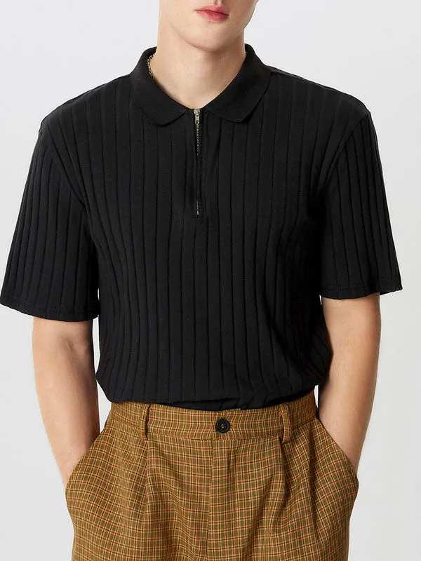 Mens Ribbed Knit Quarter-Zip Golf Polo Shirt SKUJ43181 sold by Incerunmen product image thumbnail 2