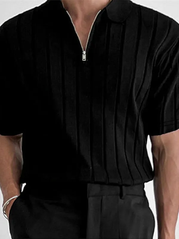 Mens Ribbed Knit Quarter-Zip Golf Polo Shirt SKUJ43181 sold by Incerunmen