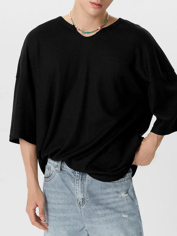 Mens Waffle Knit Drop Shoulder Loose Shirt SKUJ38881 sold by Incerunmen