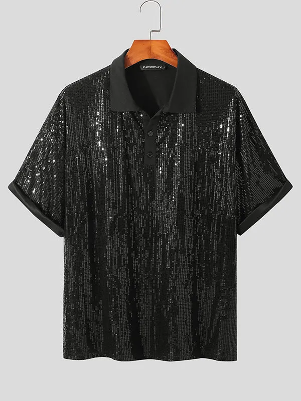 Mens Sequin Sparkle Glitter Patchwork Polo Shirt SKUJ37726 sold by Incerunmen product image thumbnail 3