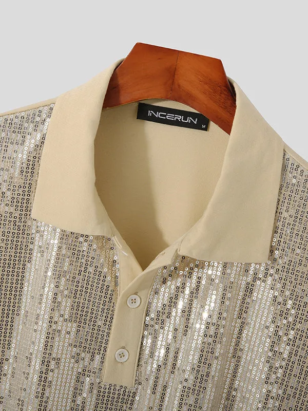 Mens Sequin Sparkle Glitter Patchwork Polo Shirt SKUJ37726 sold by Incerunmen product image thumbnail 5