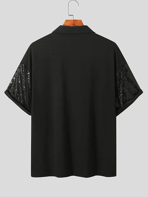 Mens Sequin Sparkle Glitter Patchwork Polo Shirt SKUJ37726 sold by Incerunmen product image thumbnail 4