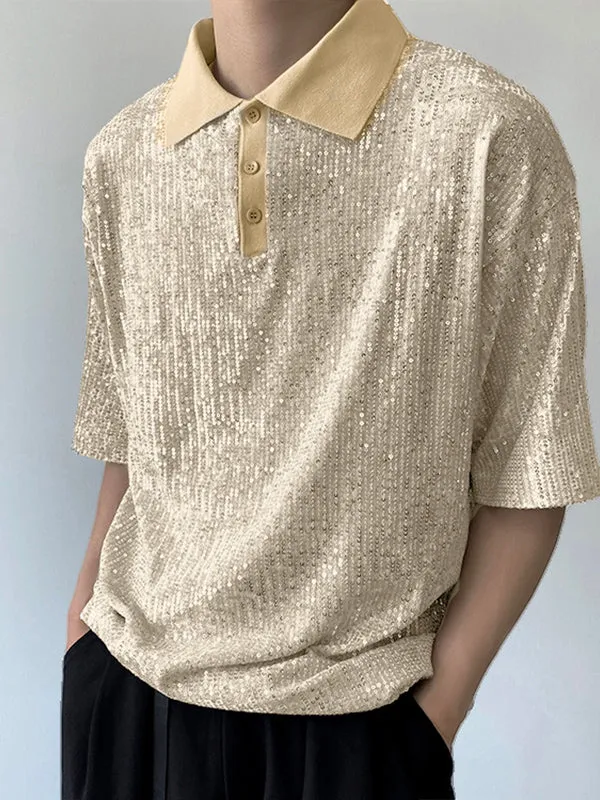 Mens Sequin Sparkle Glitter Patchwork Polo Shirt SKUJ37726 sold by Incerunmen product image thumbnail 2