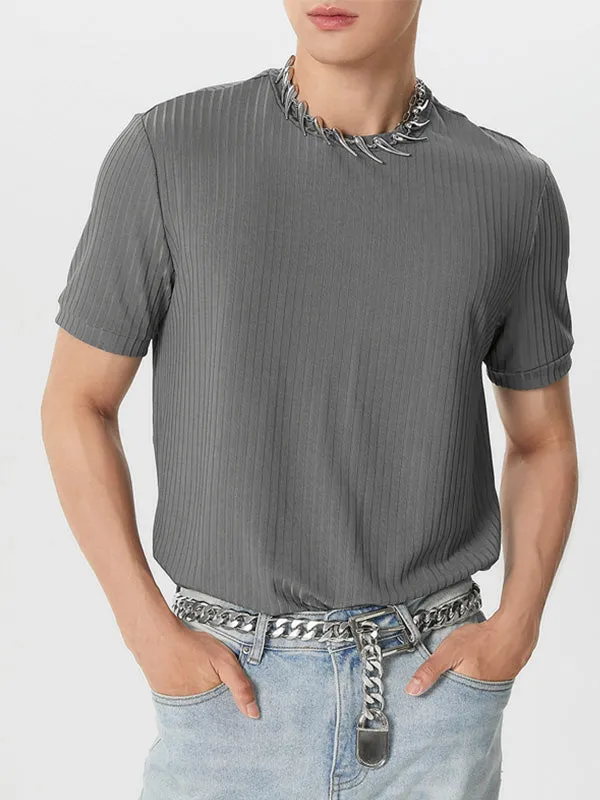 Mens Rib Knitted Crew Neck T-Shirt SKUJ35731 sold by Incerunmen product image thumbnail 3
