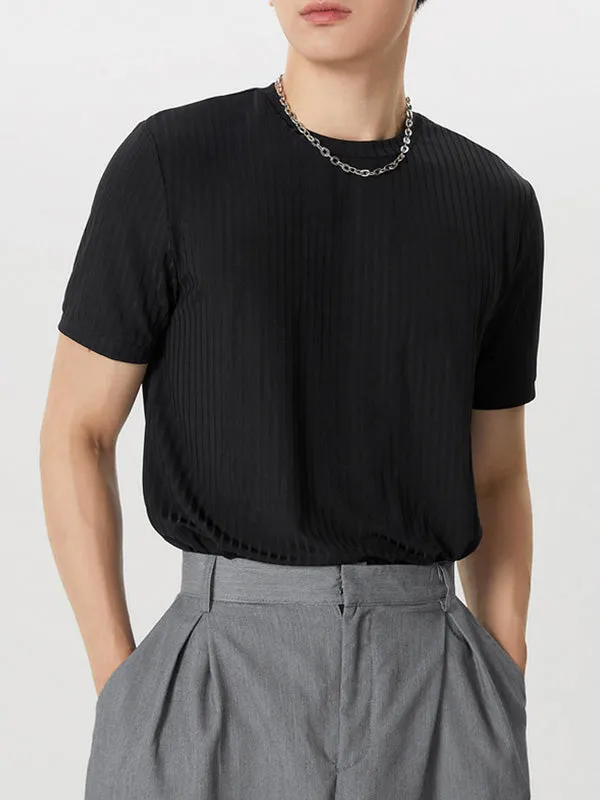 Mens Rib Knitted Crew Neck T-Shirt SKUJ35731 sold by Incerunmen