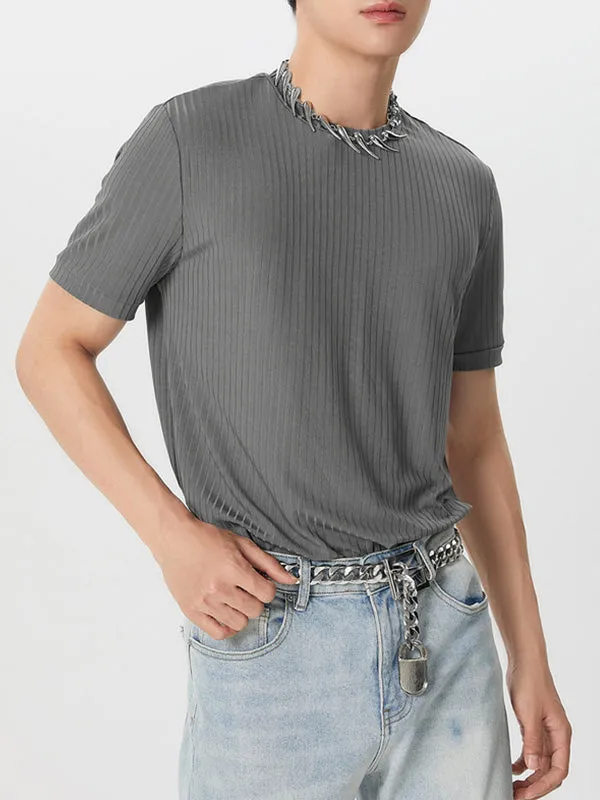 Mens Rib Knitted Crew Neck T-Shirt SKUJ35731 sold by Incerunmen product image thumbnail 4