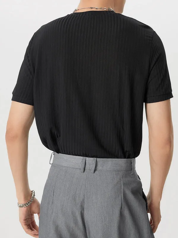 Mens Rib Knitted Crew Neck T-Shirt SKUJ35731 sold by Incerunmen product image thumbnail 2