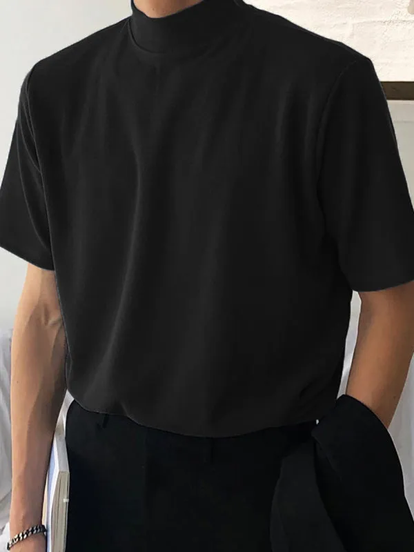 Mens Solid Mock Neck Short Sleeve Tee SKUJ35727 sold by Incerunmen