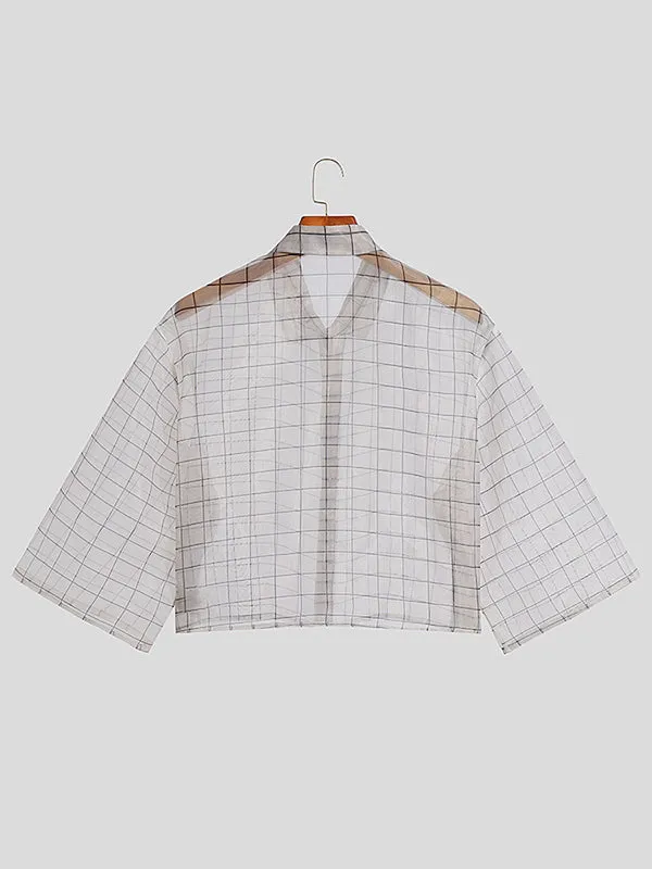 Mens Plaid Sheer Mesh See Through Shirt SKUJ34327 sold by Incerunmen product image thumbnail 3