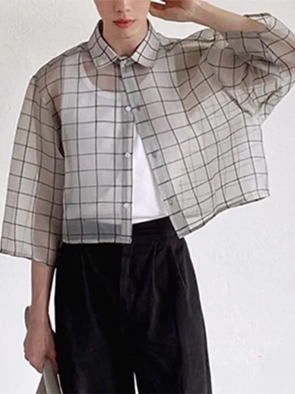 Mens Plaid Sheer Mesh See Through Shirt SKUJ34327 sold by Incerunmen