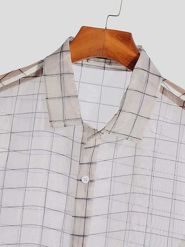 Mens Plaid Sheer Mesh See Through Shirt SKUJ34327 sold by Incerunmen product image thumbnail 4