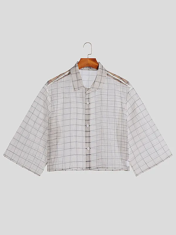 Mens Plaid Sheer Mesh See Through Shirt SKUJ34327 sold by Incerunmen product image thumbnail 2
