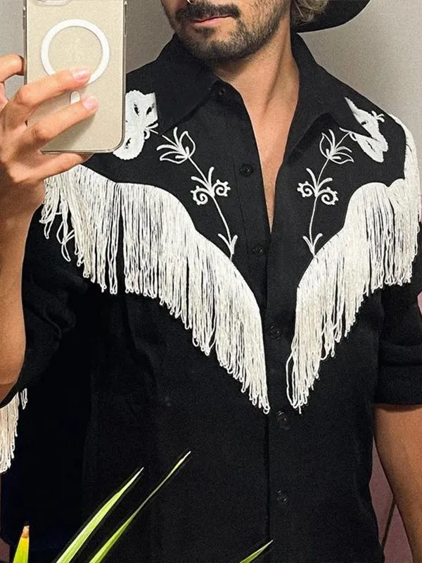 Mens Tassels Embroidered Fringe Long Sleeve Shirt SKUJ28921 sold by Incerunmen