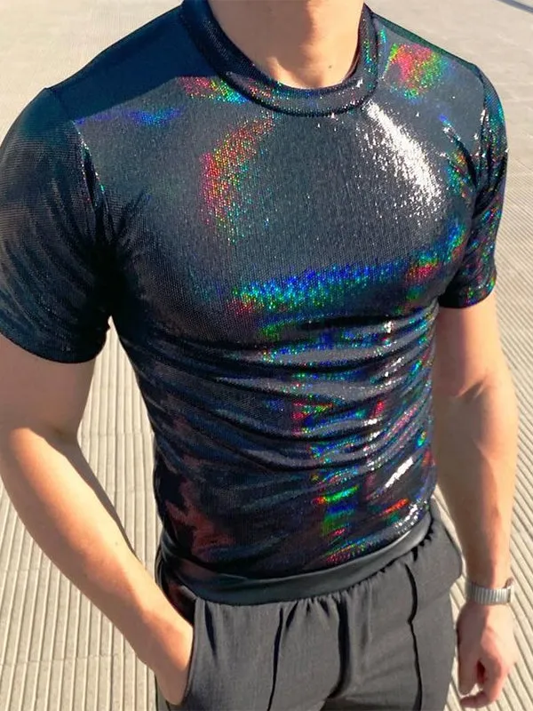 Mens Shiny Coating Skinny T-Shirt SKUJ20874 sold by Incerunmen