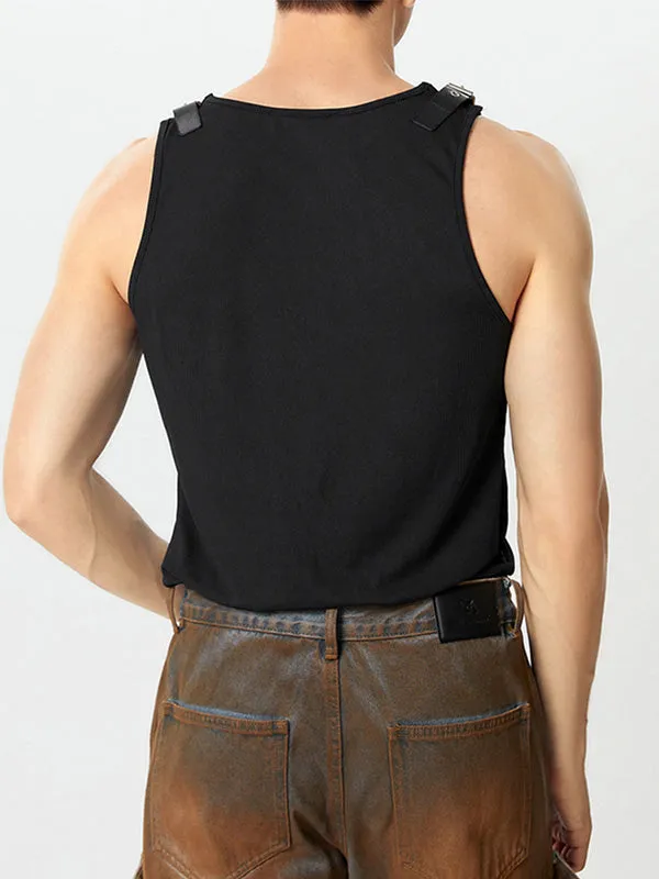 Mens Leather Shoulder Buckle Design Knitted Vest SKUJ20873 sold by Incerunmen product image thumbnail 3