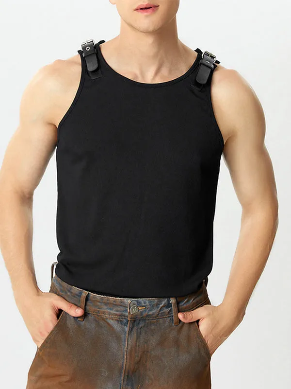 Mens Leather Shoulder Buckle Design Knitted Vest SKUJ20873 sold by Incerunmen