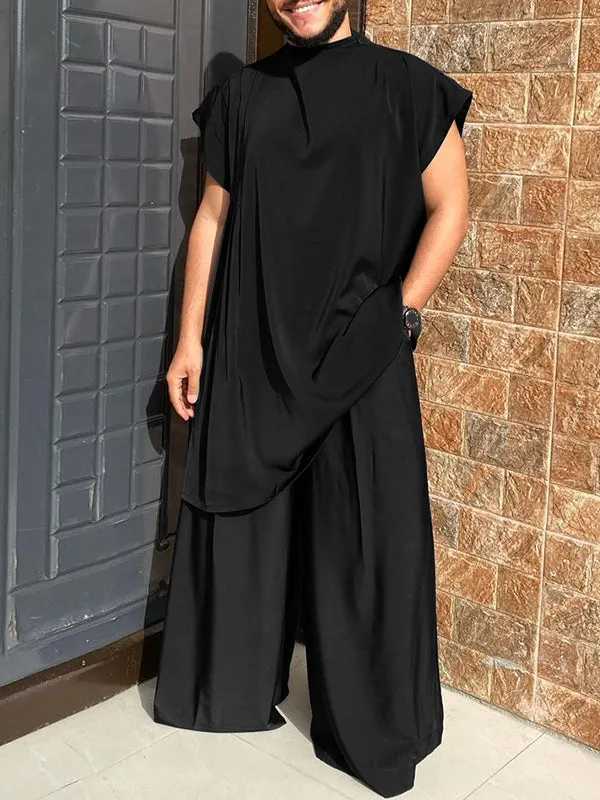 Mens Plain Pleated Loose 2 Piece Set SKUJ16756 sold by Incerunmen