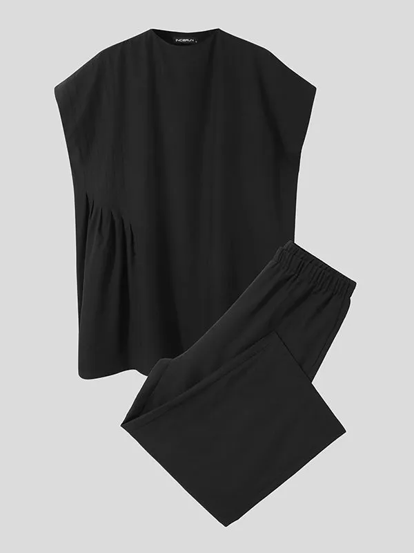 Mens Plain Pleated Loose 2 Piece Set SKUJ16756 sold by Incerunmen product image thumbnail 3