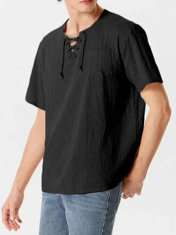 Mens Eyelet Drawstring Casual Short-sleeved Shirts SKUI90676 sold by Incerunmen product image thumbnail 2