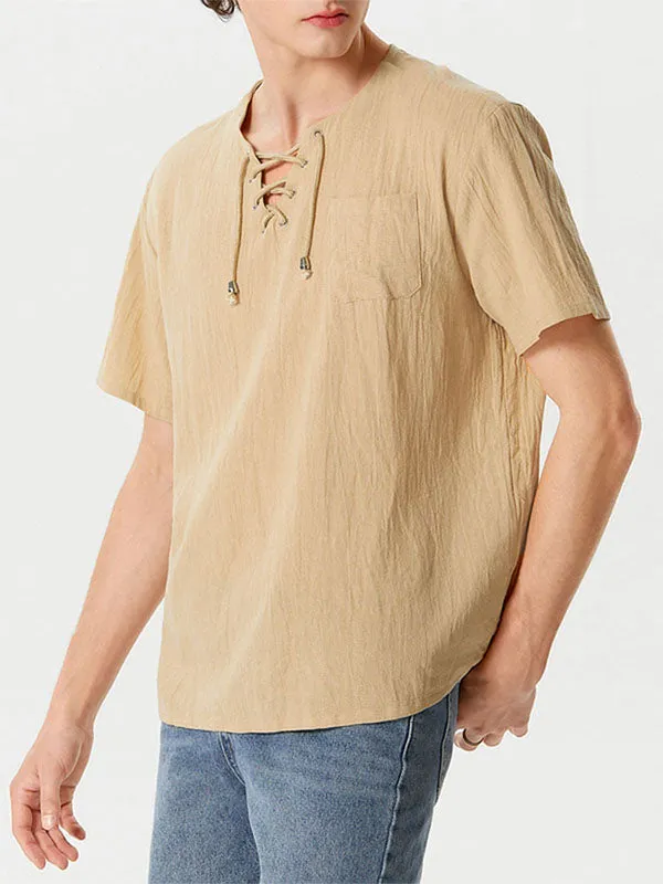 Mens Eyelet Drawstring Casual Short-sleeved Shirts SKUI90676 sold by Incerunmen product image thumbnail 4