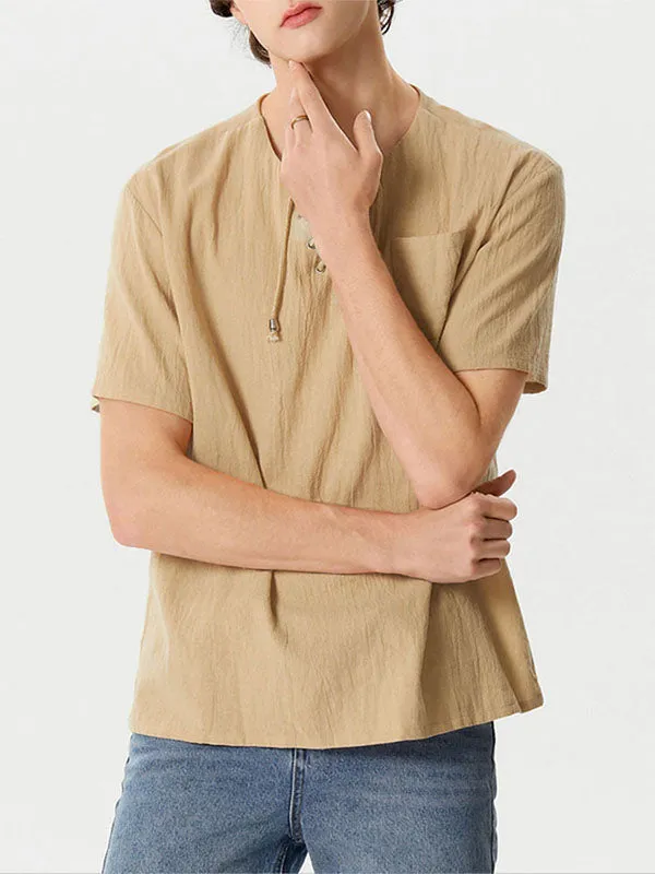 Mens Eyelet Drawstring Casual Short-sleeved Shirts SKUI90676 sold by Incerunmen product image thumbnail 3