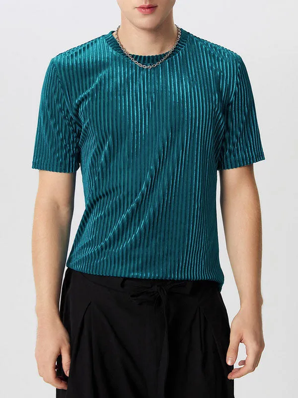 Mens Velvet Striped Round Neck Casual T-shirts SKUI87788 sold by Incerunmen product image thumbnail 2