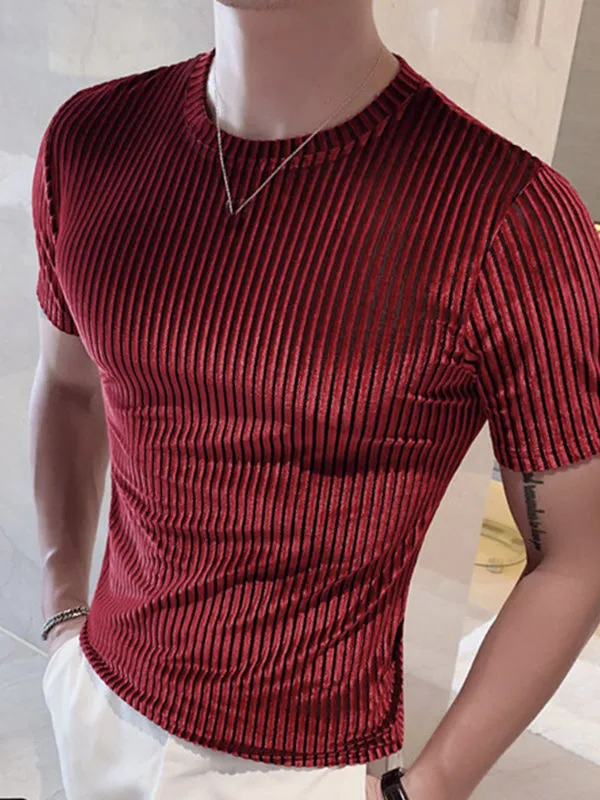Mens Velvet Striped Round Neck Casual T-shirts SKUI87788 sold by Incerunmen product image thumbnail 4