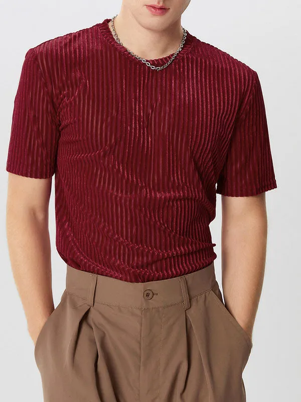 Mens Velvet Striped Round Neck Casual T-shirts SKUI87788 sold by Incerunmen product image thumbnail 5